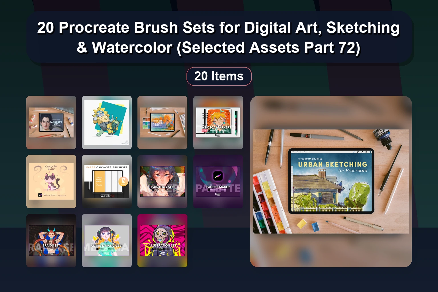 20 Premium Procreate Brush Sets for Digital Art – Liners, Gouache, Graphite, Charcoal & More