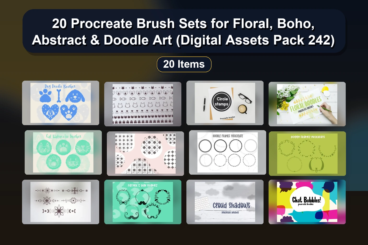20 Procreate Brushes, Color Palettes & a Photoshop Action for Digital Artists (Selected Assets Part 243)