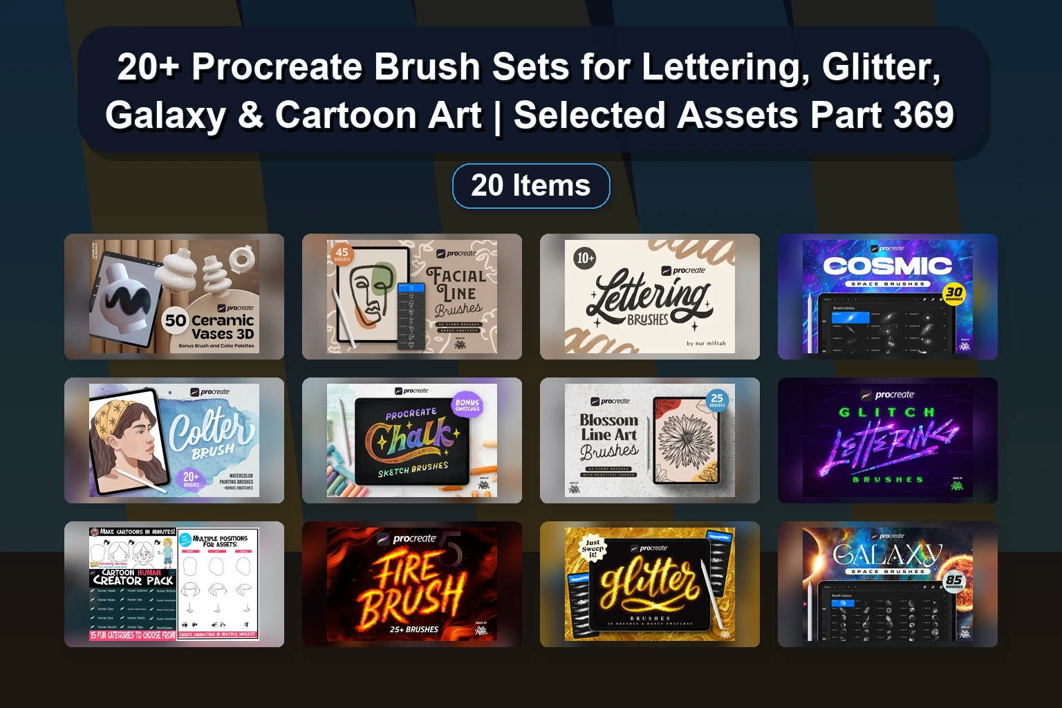 1200+ Procreate Brushes, Stamps & Kits: Neon, Glow, Anime, Holiday & Boho Art Pack (Selected Assets Part 370)