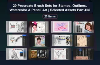 20 Procreate Brush Sets for Stamps, Outlines, Watercolor & Pencil Art | Selected Assets Part 405