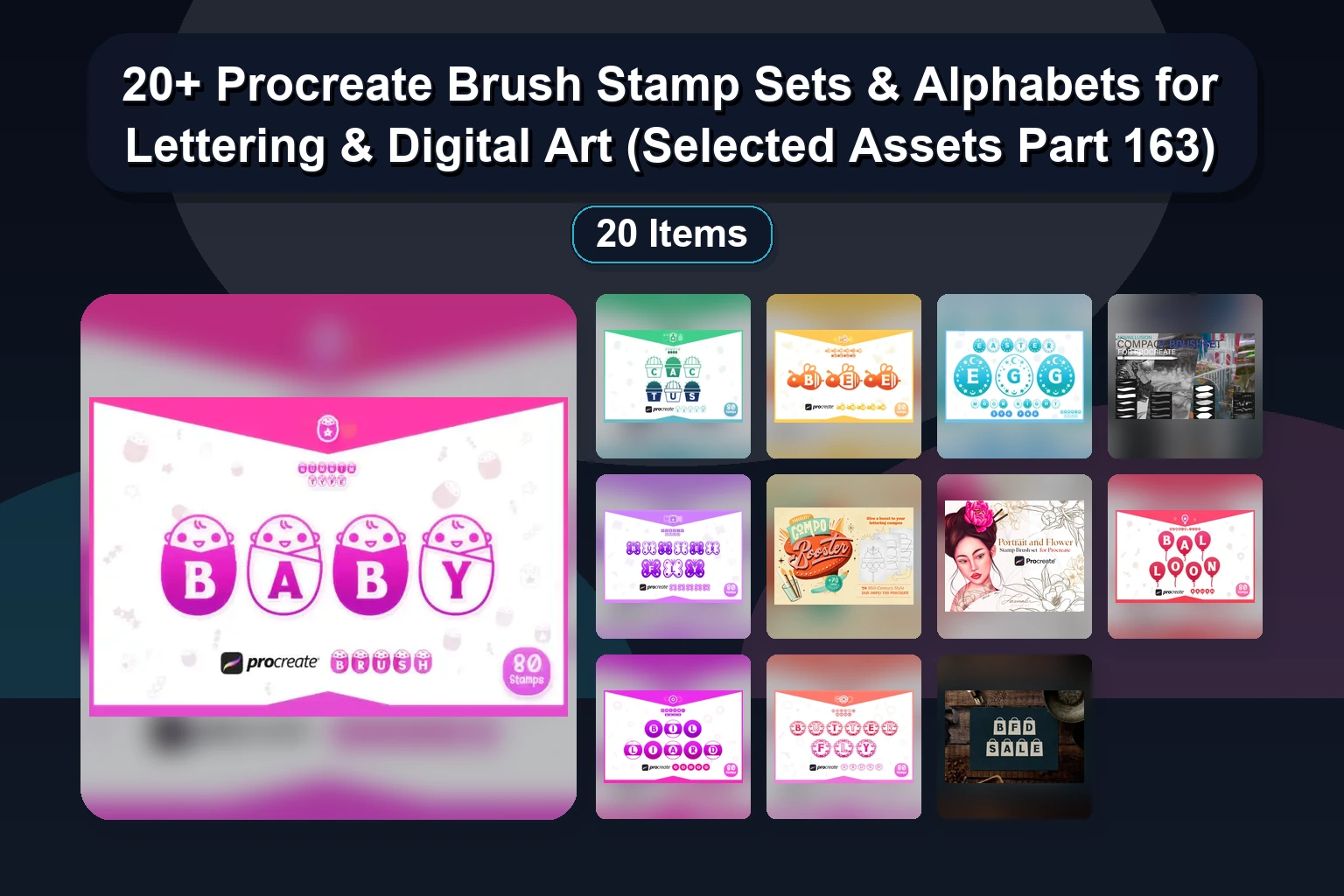 20+ Procreate Brush Stamp Sets & Alphabets for Lettering & Digital Art (Selected Assets Part 163) 20 Procreate Brush Stamp Sets Alphabets for Lettering Digi collage 4e158678 1781838096