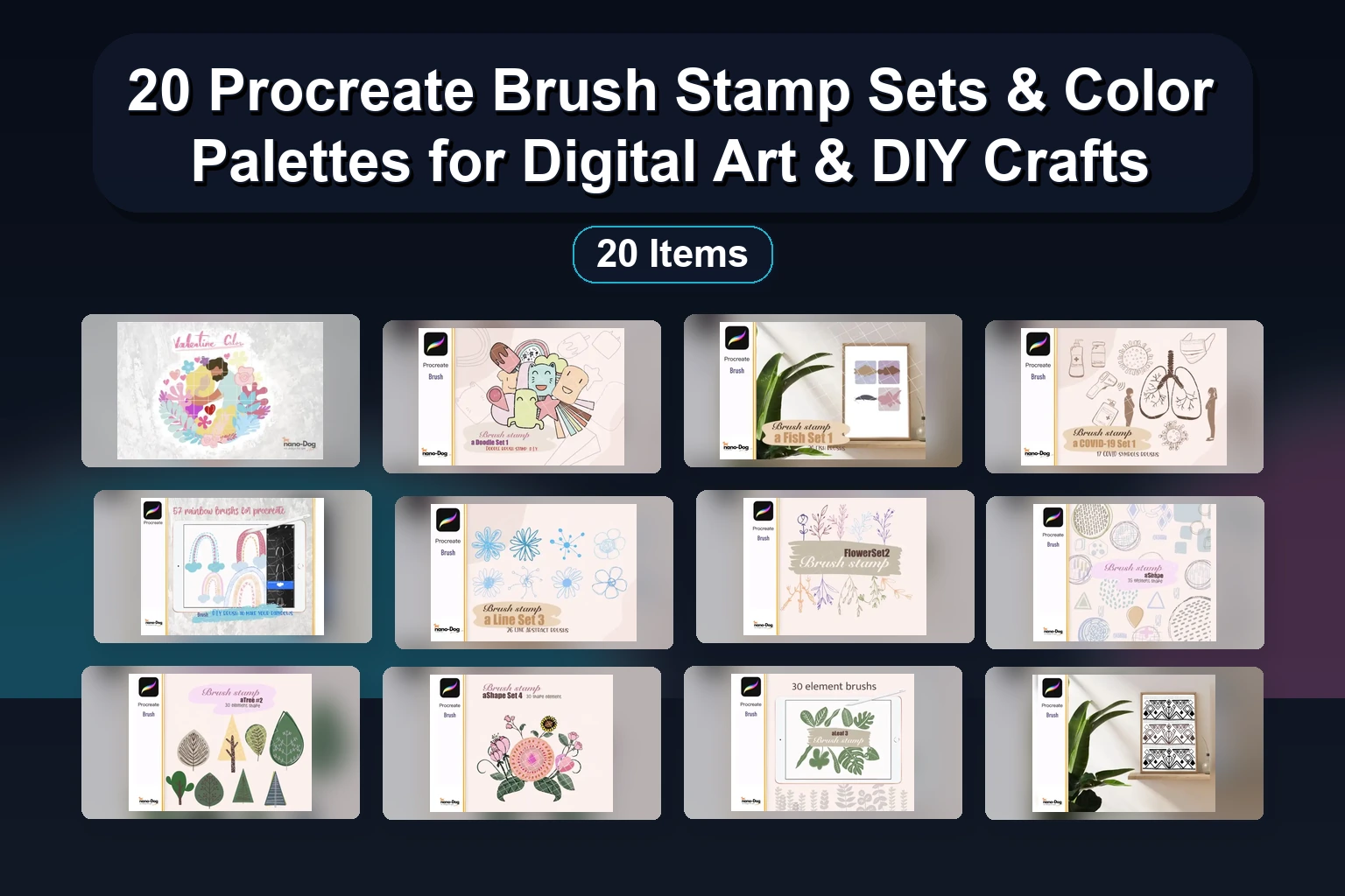 20 Procreate Brush Stamp Sets & Color Palettes for Digital Art & DIY Crafts 20 Procreate Brush Stamp Sets Color Palettes for Digital Ar collage c5224f38 1781838122