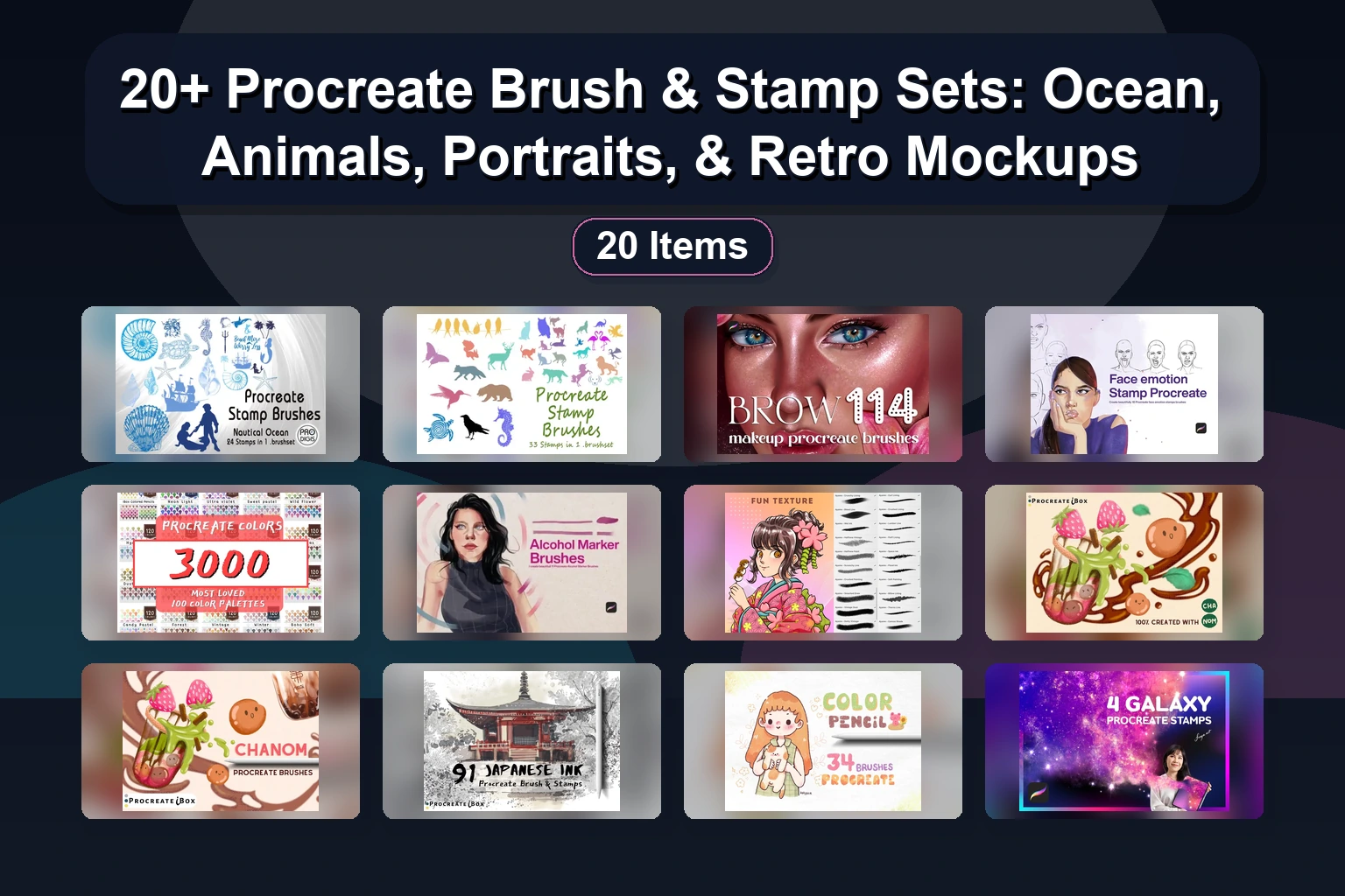 20+ Whimsical Procreate Brush Stamp Sets for Farmhouse, Gnome, Floral & Holiday Art