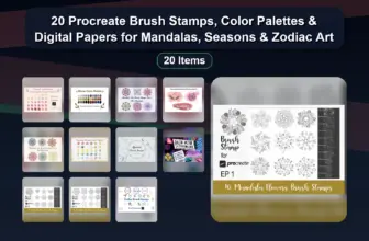 20 Procreate Brush Stamps, Color Palettes & Digital Papers for Mandalas, Seasons & Zodiac Art