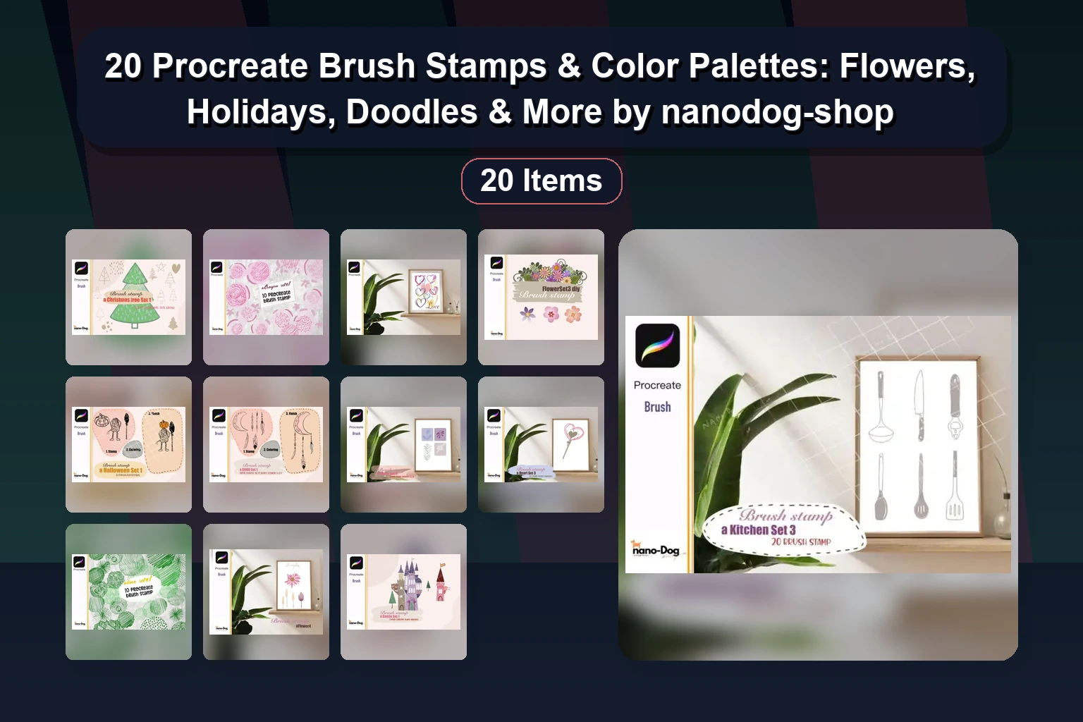 20 Procreate Brush Stamp Sets & Color Palettes for Digital Art & DIY Crafts