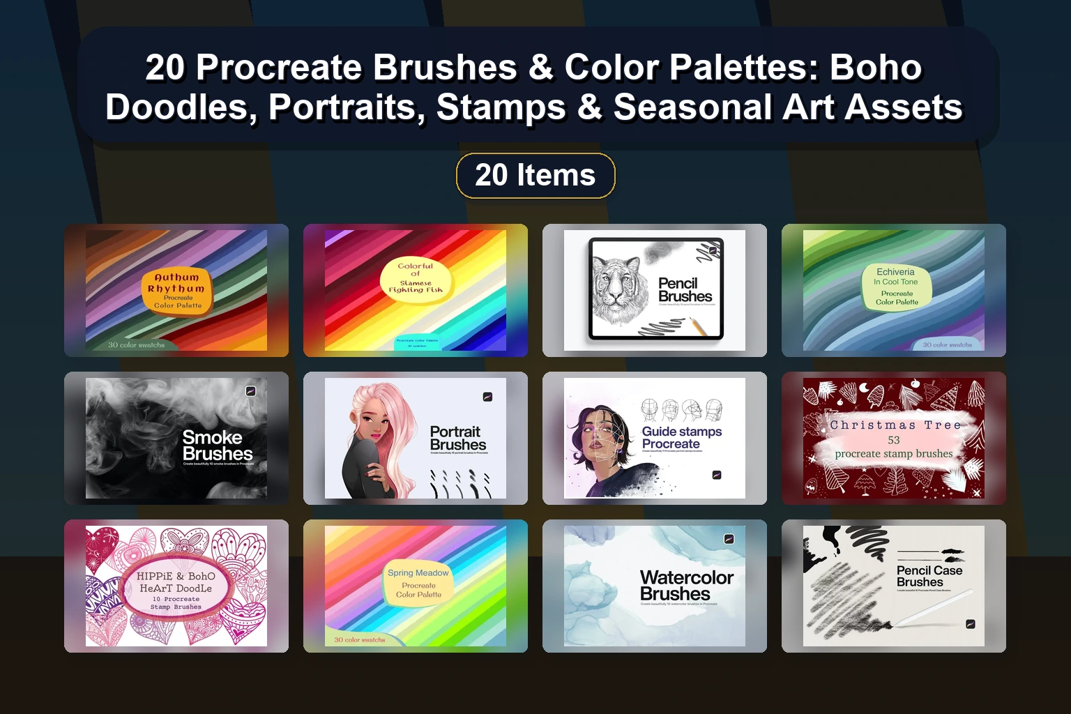 20 Procreate Palettes & Stamp Brushes: Valentine, Floral, Star & Holiday Art Assets