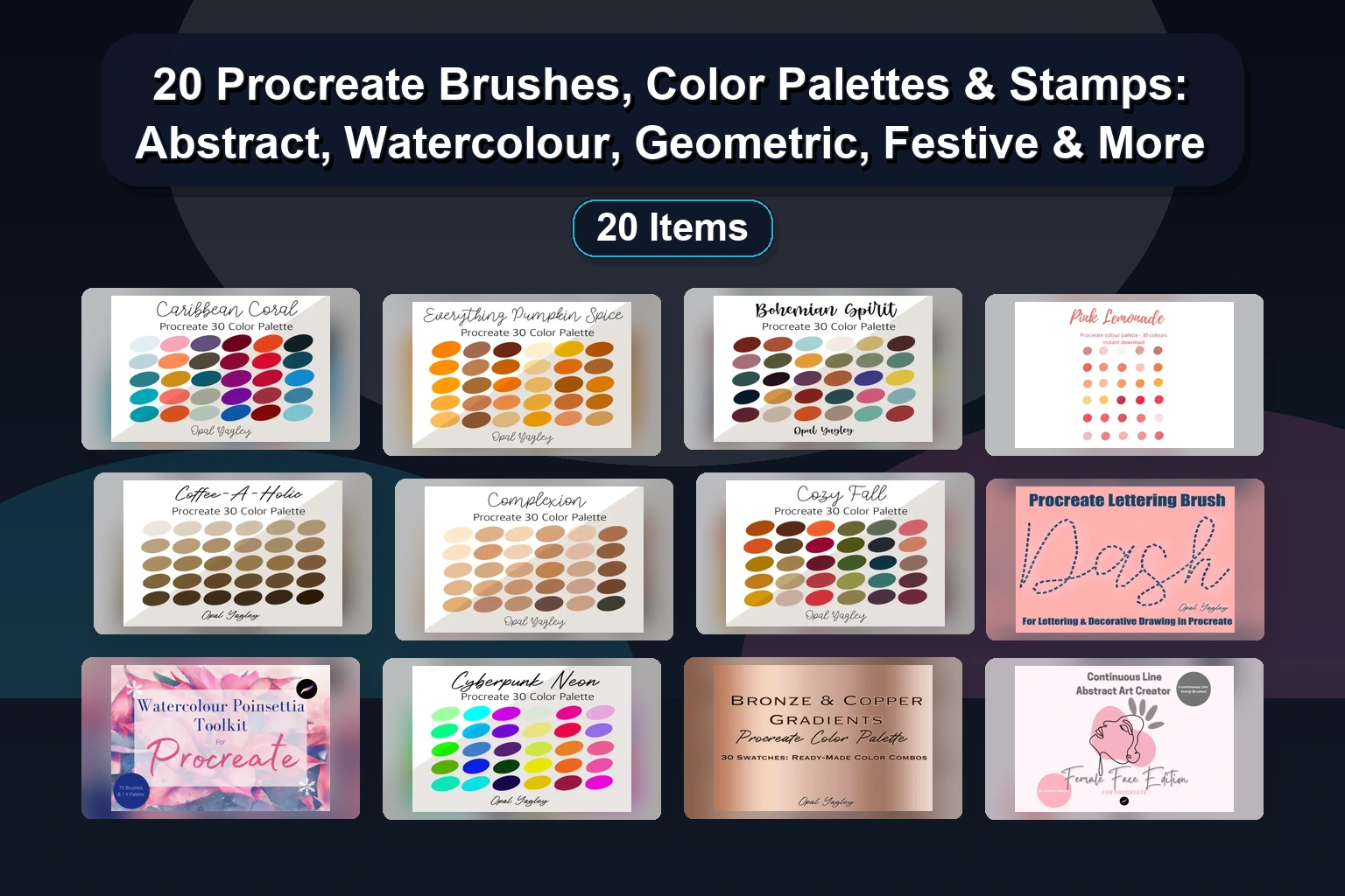 Procreate Brushes, Stamps & Color Palettes for Digital Art – African Tales, Pastel Studio & Lettering Sets