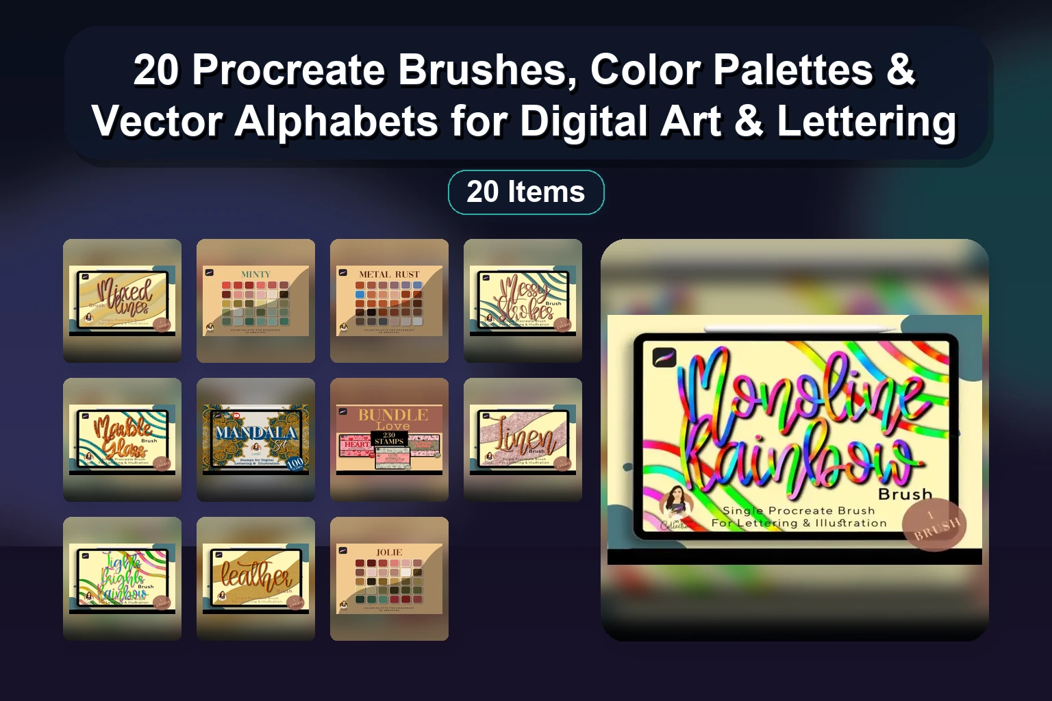 Procreate Brushes & Color Palettes Bundle: Grass, Galaxy, Gingerbread, Fashion, Dinosaur Stamps & More for Digital Art
