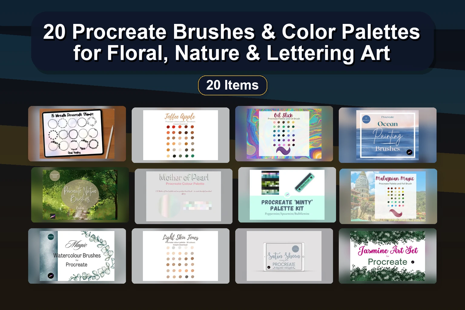20 Procreate Brushes & Color Palettes for Floral, Nature & Lettering Art