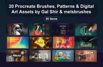 20 Procreate Brushes, Patterns & Digital Art Assets by Gal Shir & melsbrushes