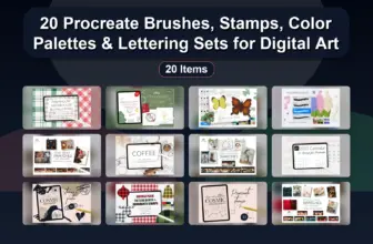 20 Procreate Brushes, Stamps, Color Palettes & Lettering Sets for Digital Art