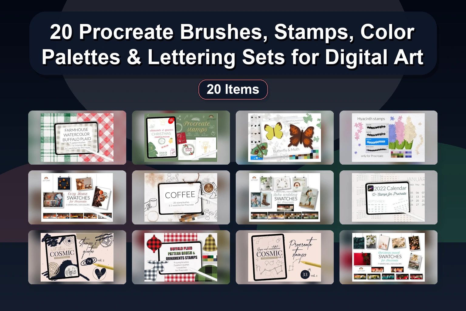 20 Procreate Brushes, Stamps, Color Palettes & Lettering Sets for Digital Art 1 20 Procreate Brushes, Stamps, Color Palettes & Lettering Sets for Digital Art 20 Procreate Brushes Stamps Color Palettes Lettering Sets f collage effc0d7c 1781838269