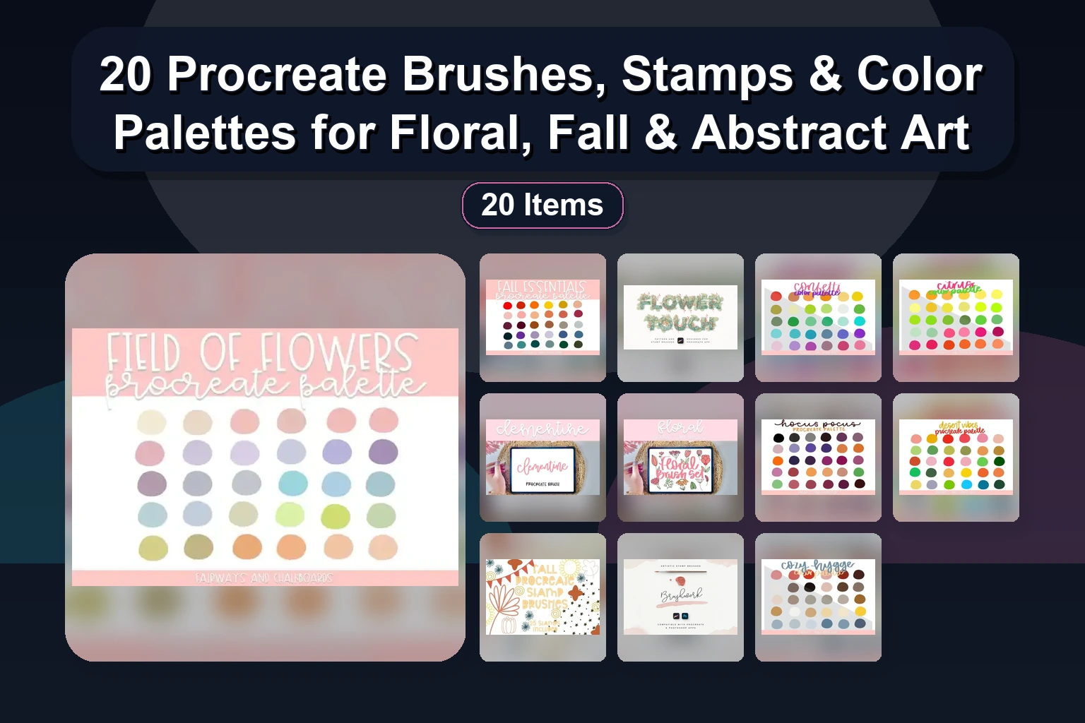 20 Procreate Brushes, Stamps & Color Palettes for Floral, Fall & Abstract Art