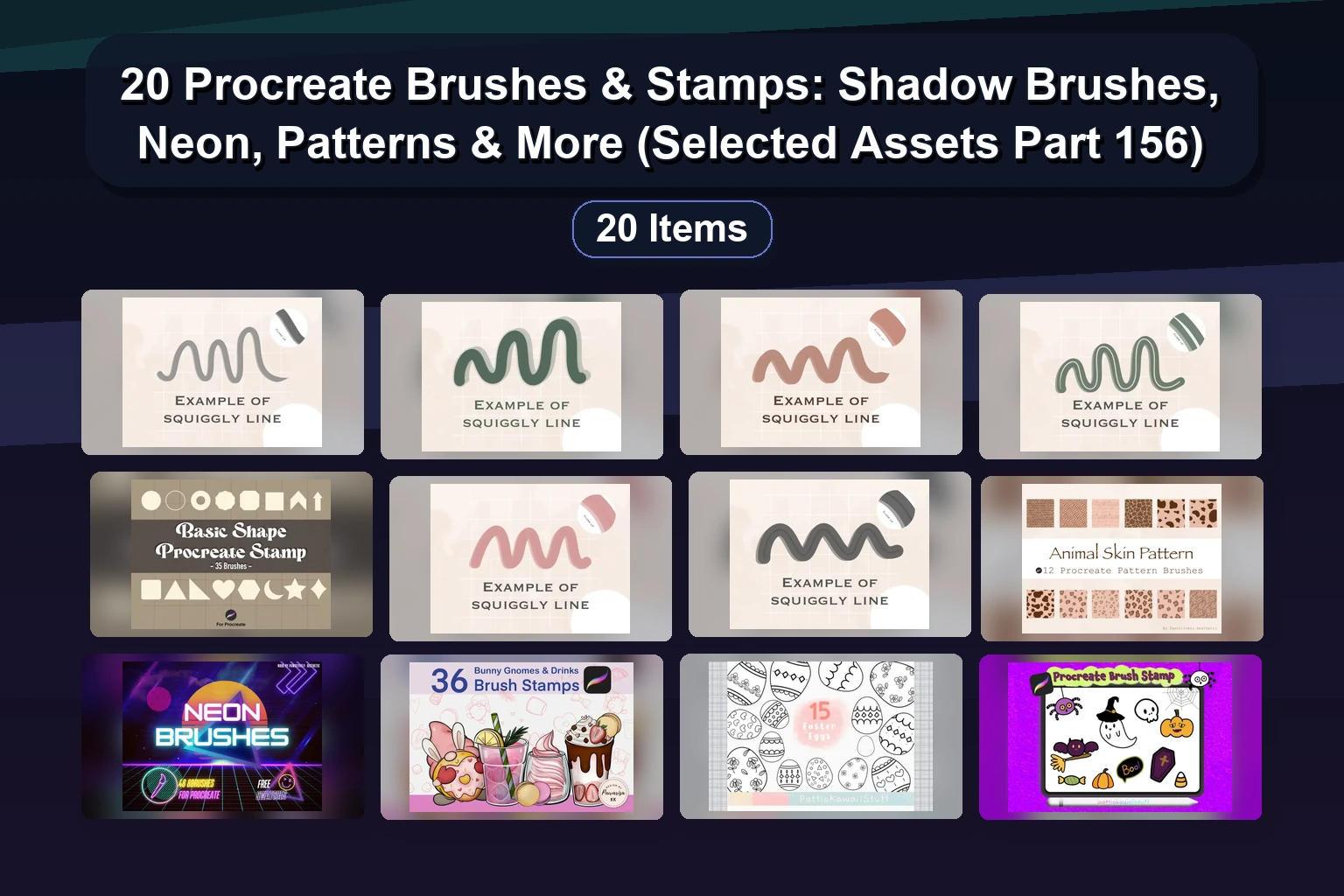 Ultimate Procreate Brush & Stamp Bundle: Shadow Lettering, Floral, Texture & Pattern Brushes – Selected Assets Part 155