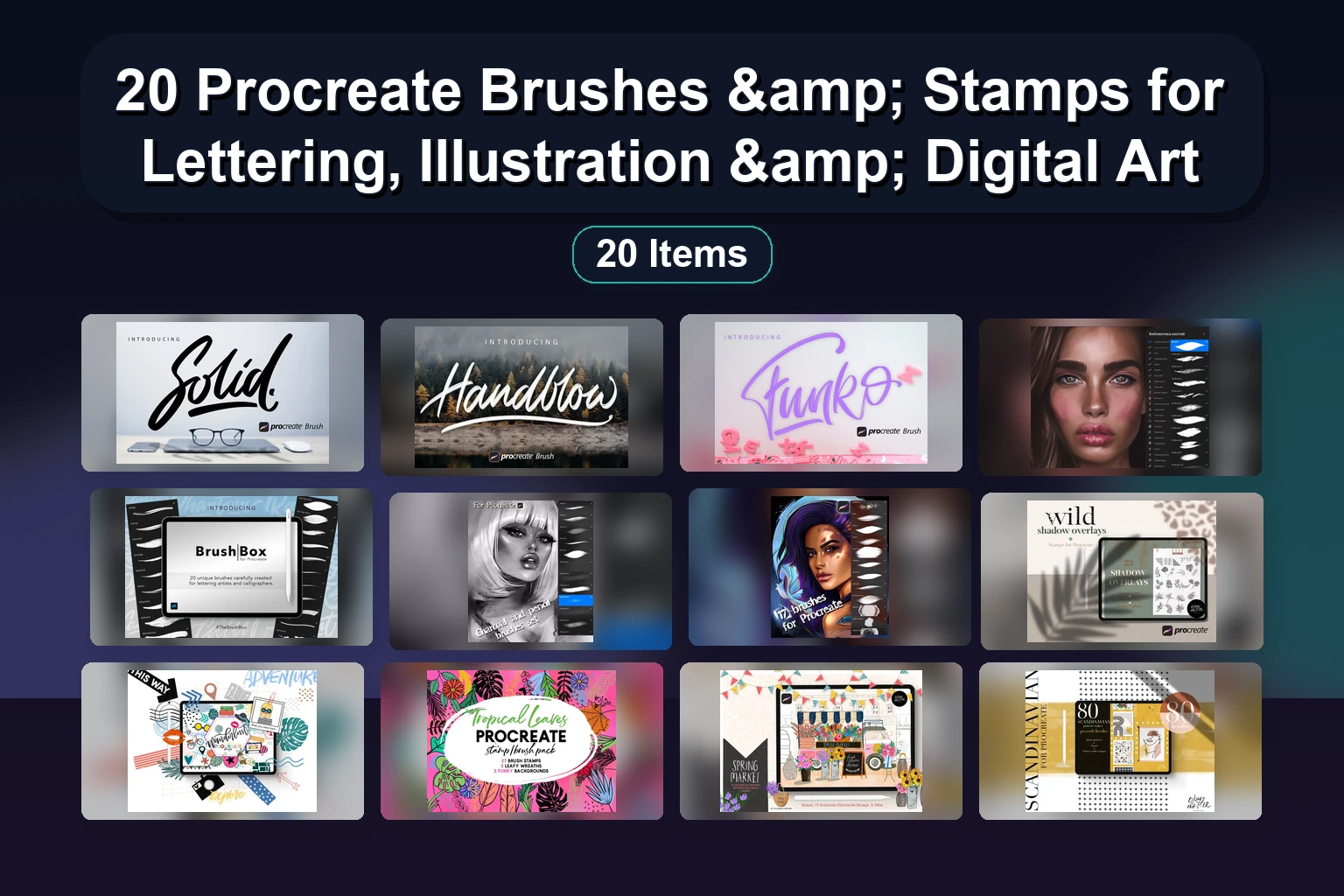 20 Procreate Brushes & Stamps for Lettering, Illustration & Digital Art 1 20 Procreate Brushes & Stamps for Lettering, Illustration & Digital Art 20 Procreate Brushes amp Stamps for Lettering Illustration a collage 848b207a 1781838777