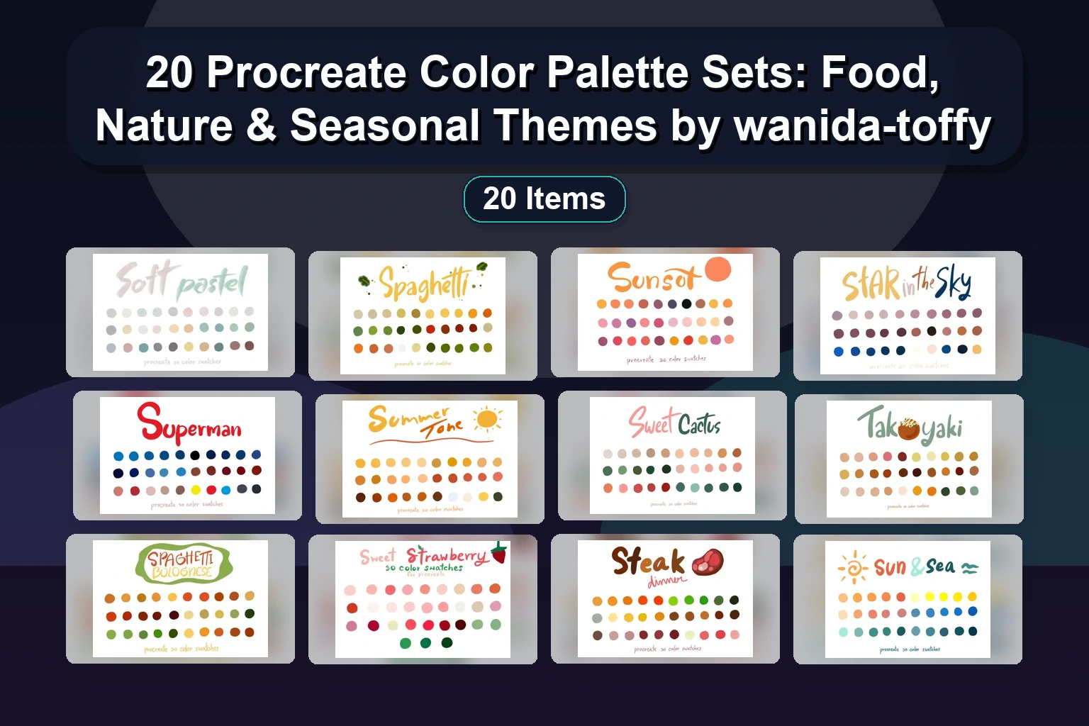 Procreate Color Palettes Collection: Yellow Bee, Terracotta, Xmas, & More Digital Swatches for Artists – Selected Assets Part 95