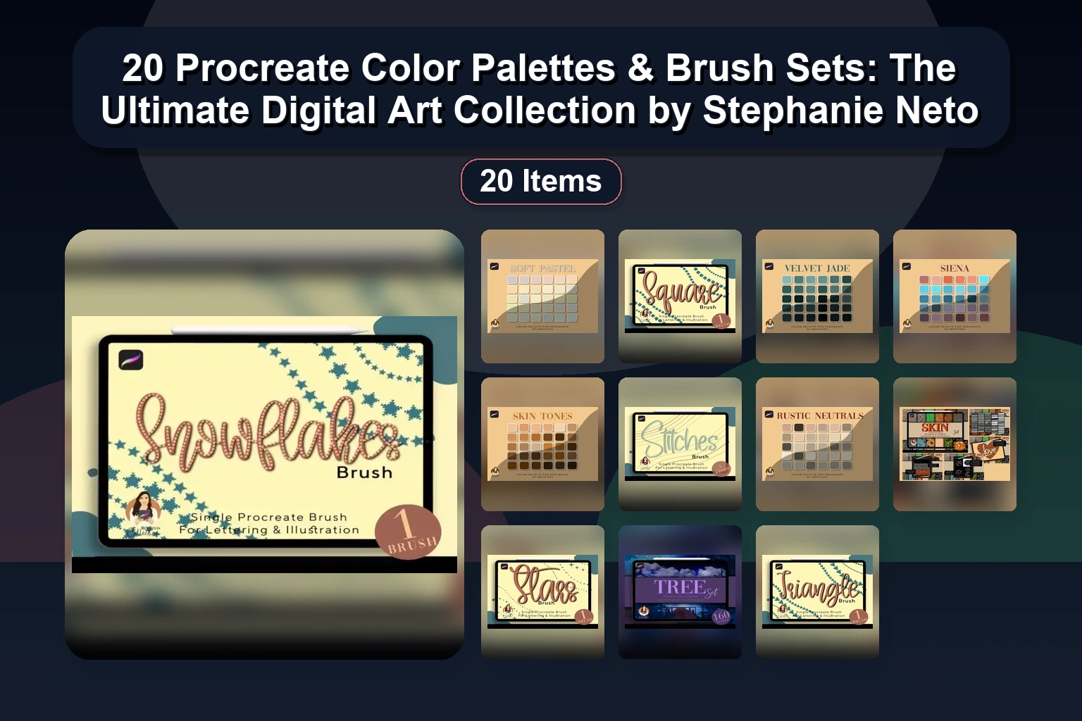 20 Procreate Color Palettes & Brush Sets: The Ultimate Digital Art Collection by Stephanie Neto