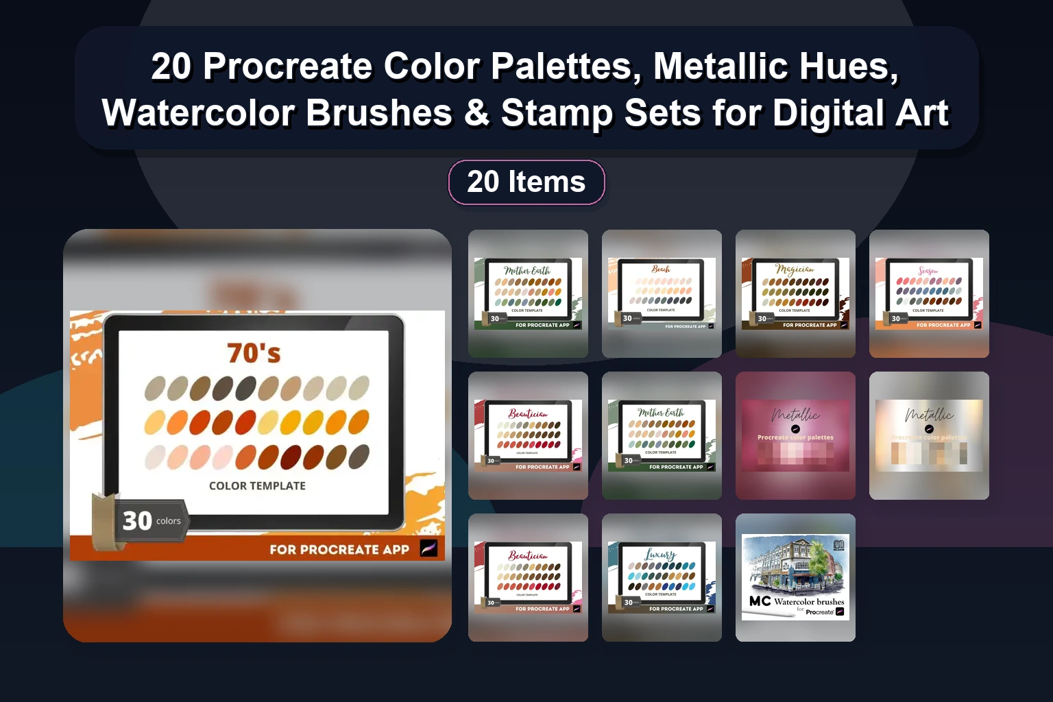 Procreate Stamp Brushes & Color Palettes Collection | Moths, Mandalas, Landscapes & More
