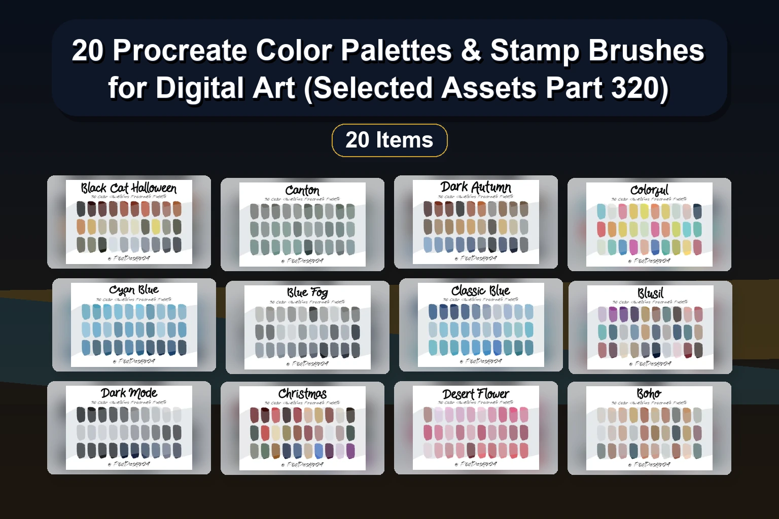 20 Procreate Color Palettes & Stamp Brushes for Digital Art (Selected Assets Part 320)