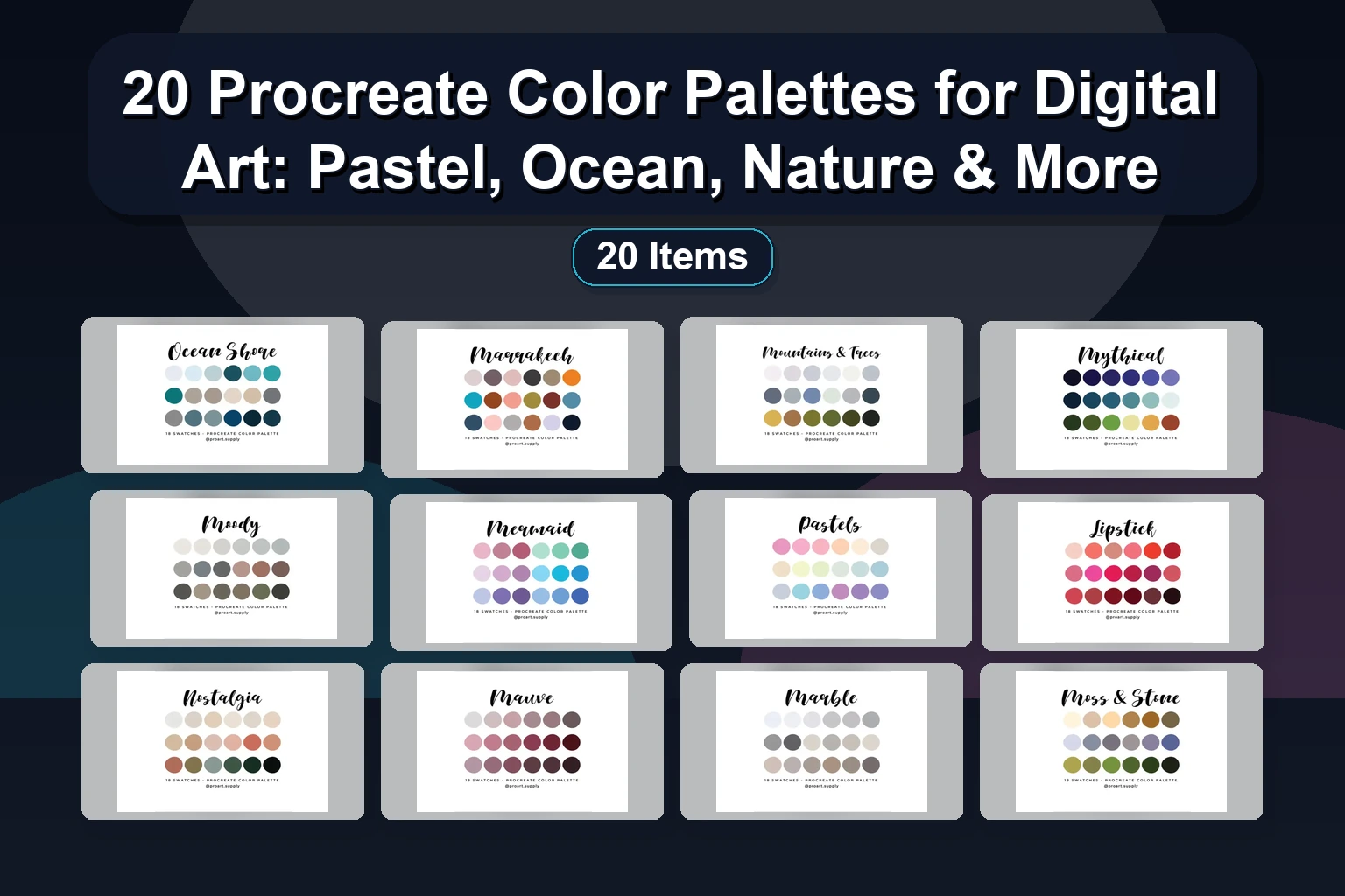 20 Procreate Color Palettes for Digital Art: Pastel, Ocean, Nature & More 1 20 Procreate Color Palettes for Digital Art: Pastel, Ocean, Nature & More 20 Procreate Color Palettes for Digital Art Pastel Ocean Nat collage e4ff0267 1781838591