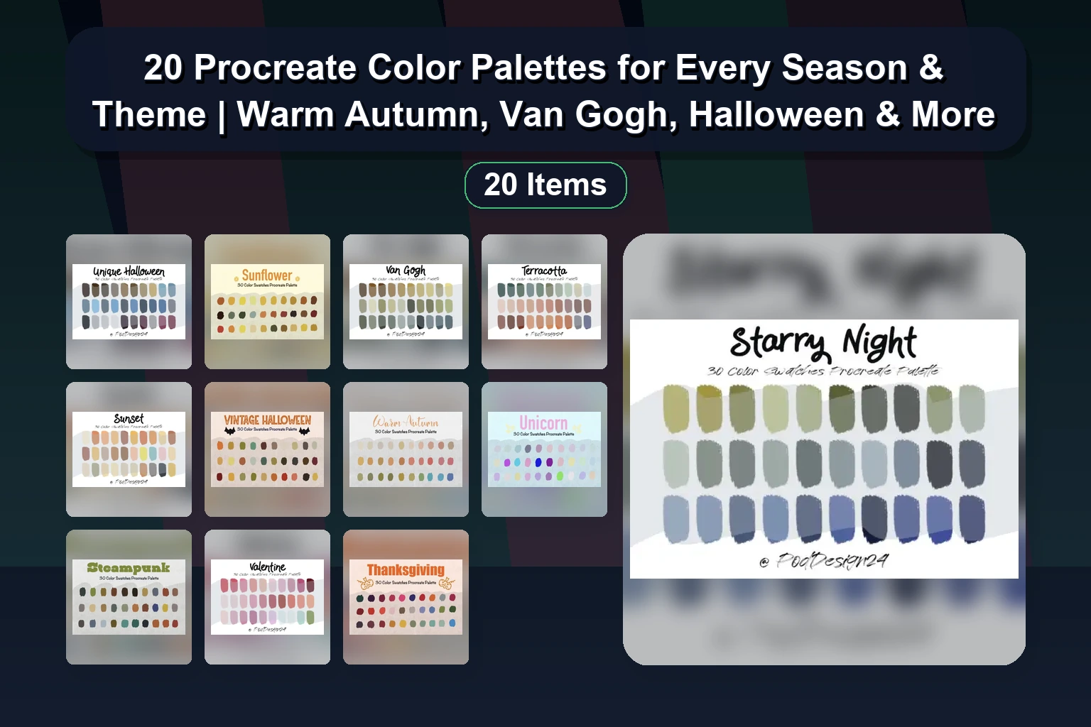 20 Procreate Color Palettes for Every Season & Theme | Warm Autumn, Van Gogh, Halloween & More
