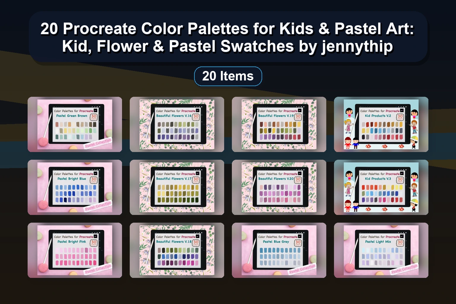 Vibrant Procreate Color Palettes for Abstract Art & Kid Projects (224) – jennythip Collection