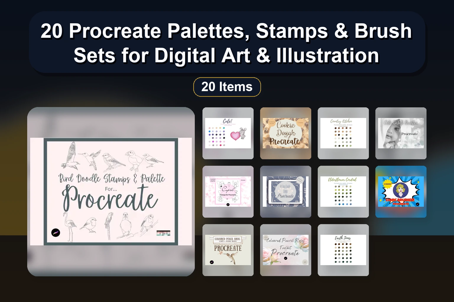 Metallic Mermaid Brushes, Fall Stamps, Watercolor & Chalk Procreate Brushes & Palettes – Selected Assets Part 339