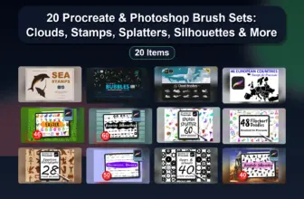 20 Procreate & Photoshop Brush Sets: Clouds, Stamps, Splatters, Silhouettes & More