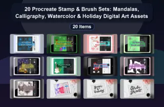 20 Procreate Stamp & Brush Sets: Mandalas, Calligraphy, Watercolor & Holiday Digital Art Assets