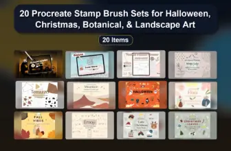 20 Procreate Stamp Brush Sets for Halloween, Christmas, Botanical, & Landscape Art