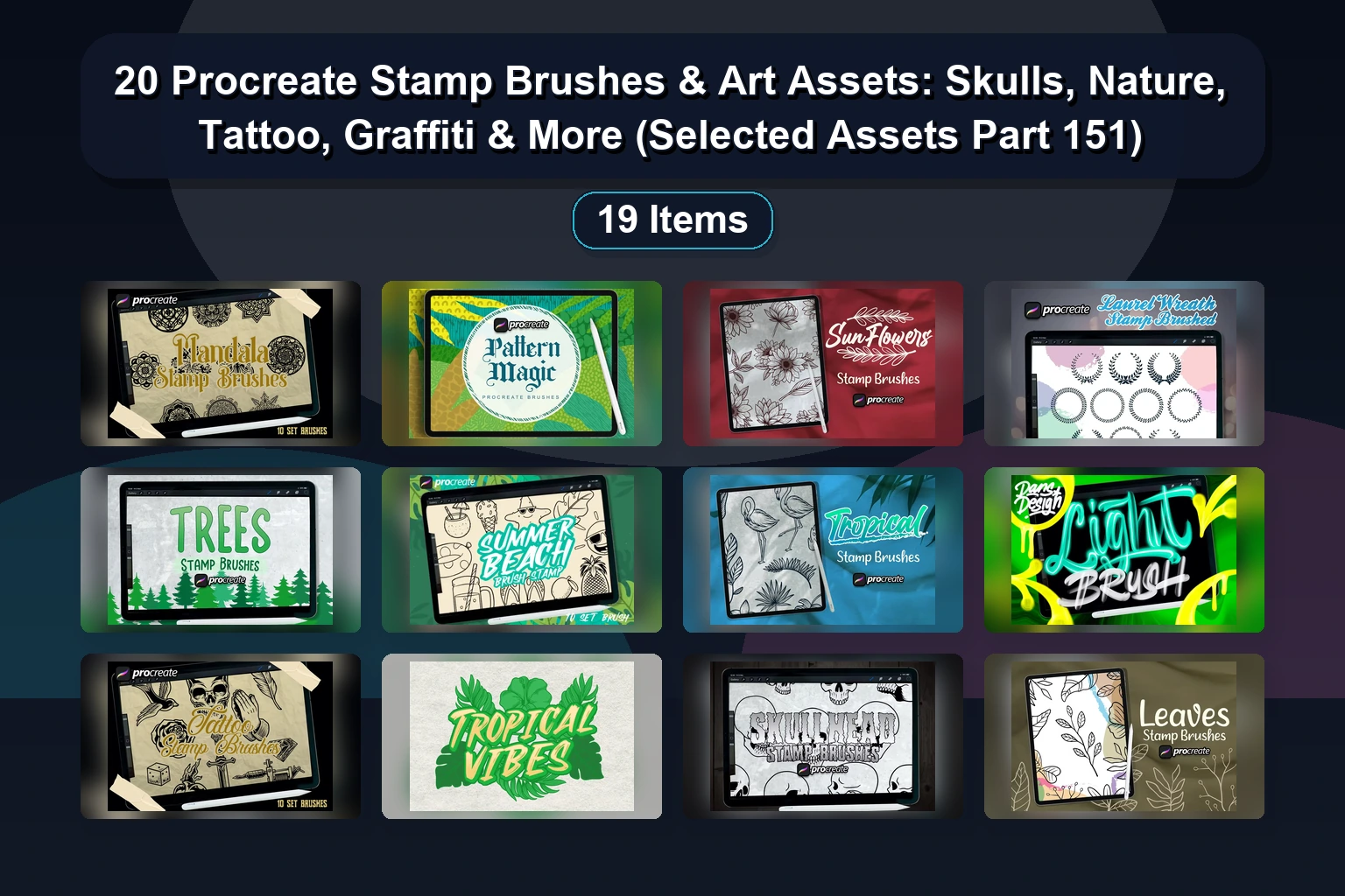 15 Procreate Stamp & Brush Pack Bundle by Dansdesign – Selected Assets Part 152