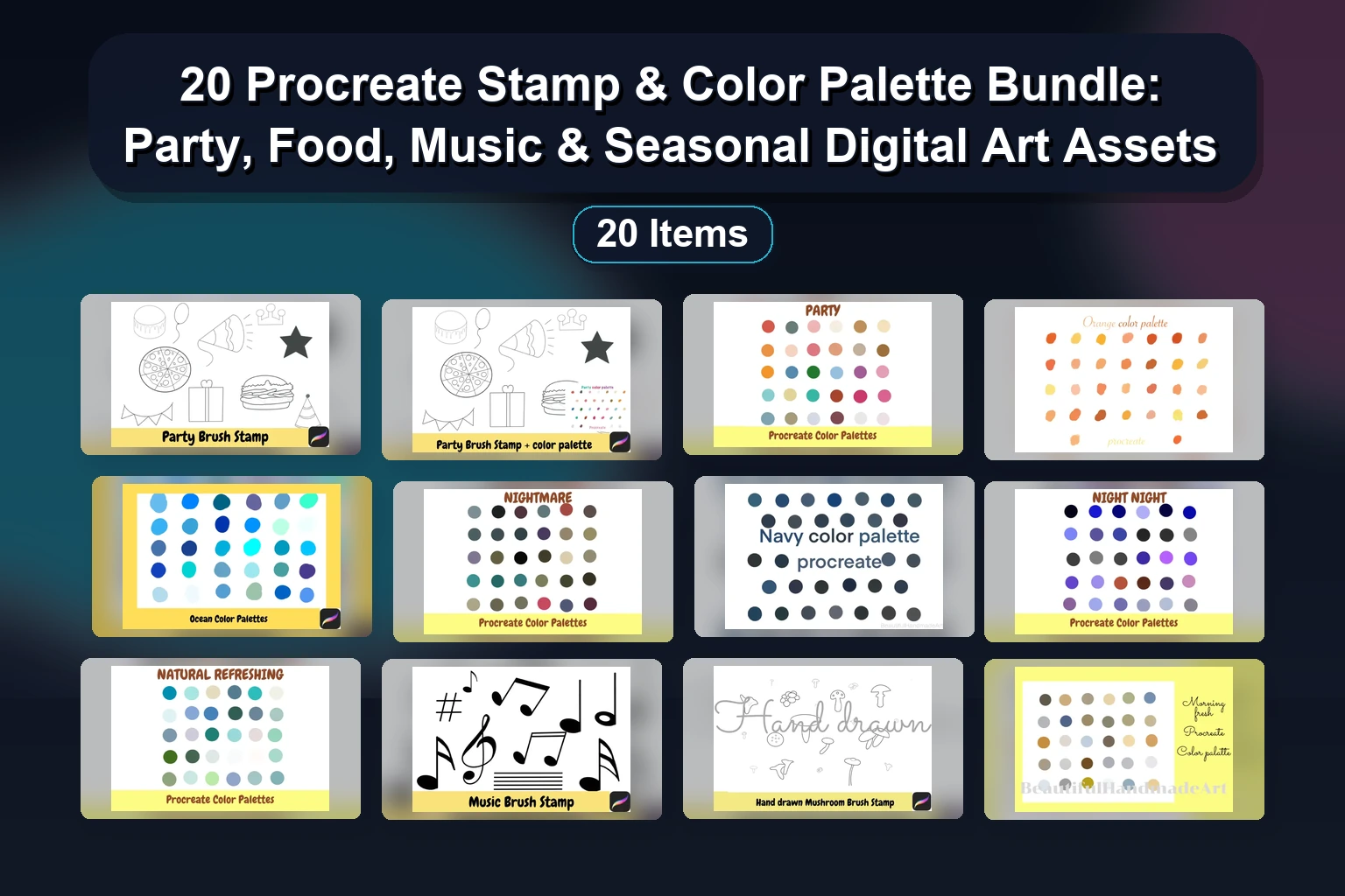 20 Procreate Brush Stamps & Color Palettes for Digital Art on iPad (Zodiac, Nature, Holidays & More)