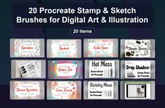 20 Procreate Stamp & Sketch Brushes for Digital Art & Illustration