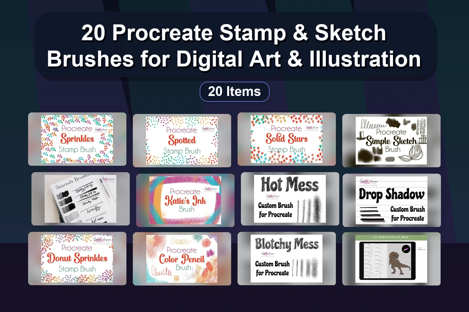 20 Procreate Stamp & Sketch Brushes for Digital Art & Illustration