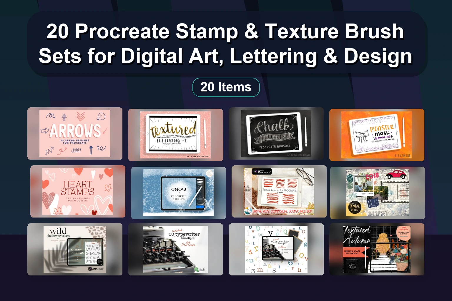 20 Procreate Stamp & Texture Brush Sets for Digital Art, Lettering & Design 1 20 Procreate Stamp & Texture Brush Sets for Digital Art, Lettering & Design 20 Procreate Stamp Texture Brush Sets for Digital Art Lette collage ea382140 1781838074