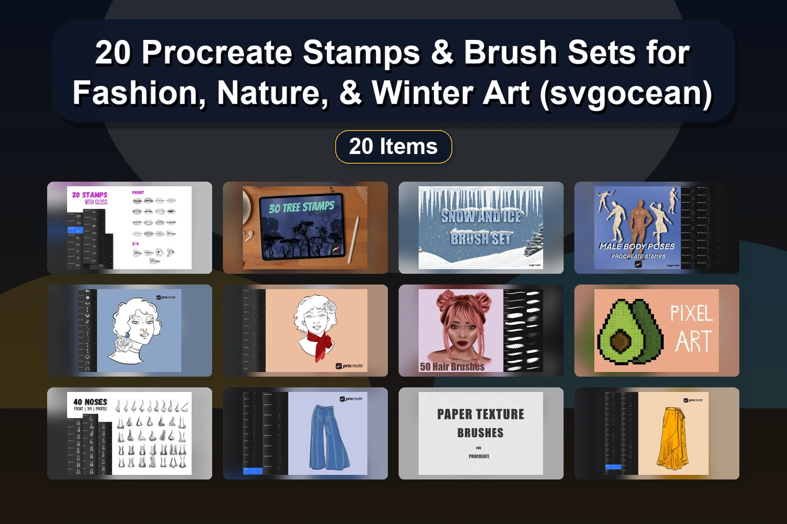 Essential Procreate Brushes, Stamps & Color Palettes: Glitter, Watercolor, Hair, Faces & More (Selected Assets Part 350)