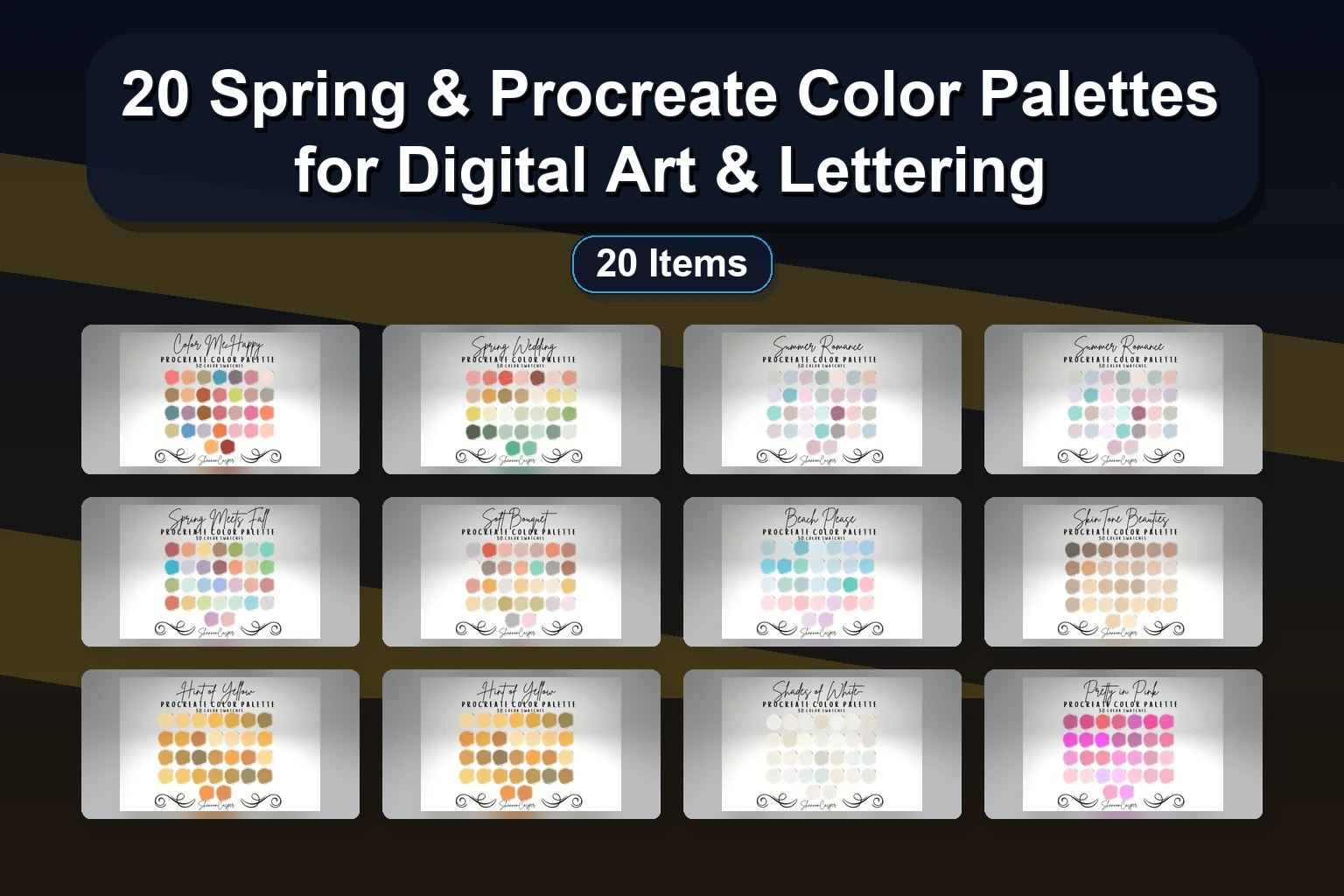Procreate Brushes, Stamps, Color Palettes, & Lettering Worksheets – Selected Assets Part 131