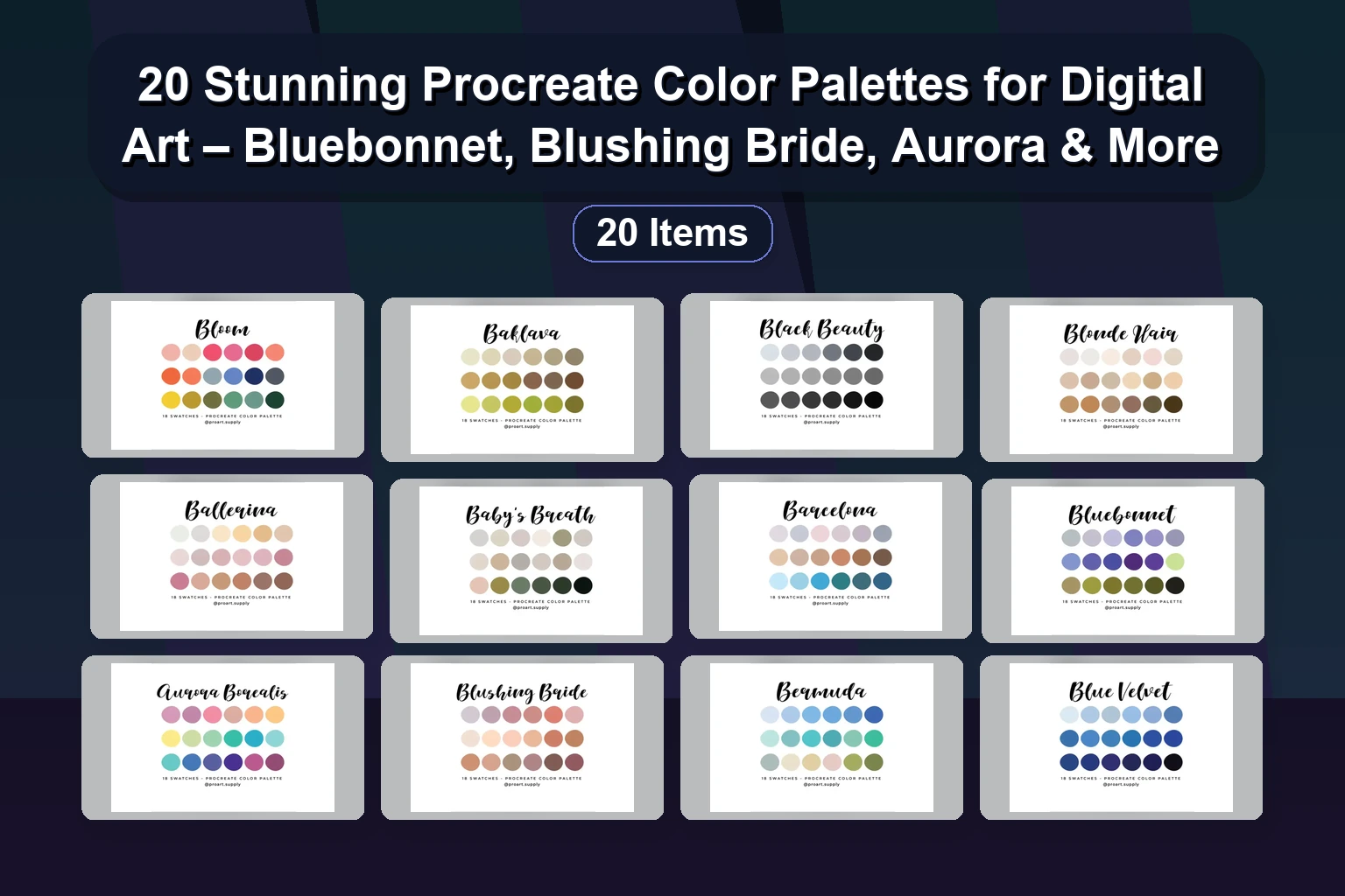 20 Procreate Color Palettes & Brushes: Digital Art Essentials for Spring, Desserts & Nature Themes