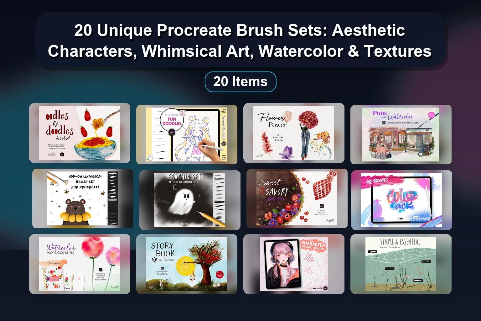 20 Must-Have Procreate Brush Sets for Watercolor, Anime, Hair, & Digital Art (Selected Assets Part 52)