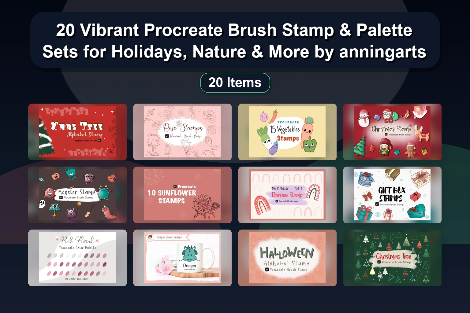 Procreate Brush Stamps, Color Palettes & Lettering Brushes Pack (Selected Assets Part 299)