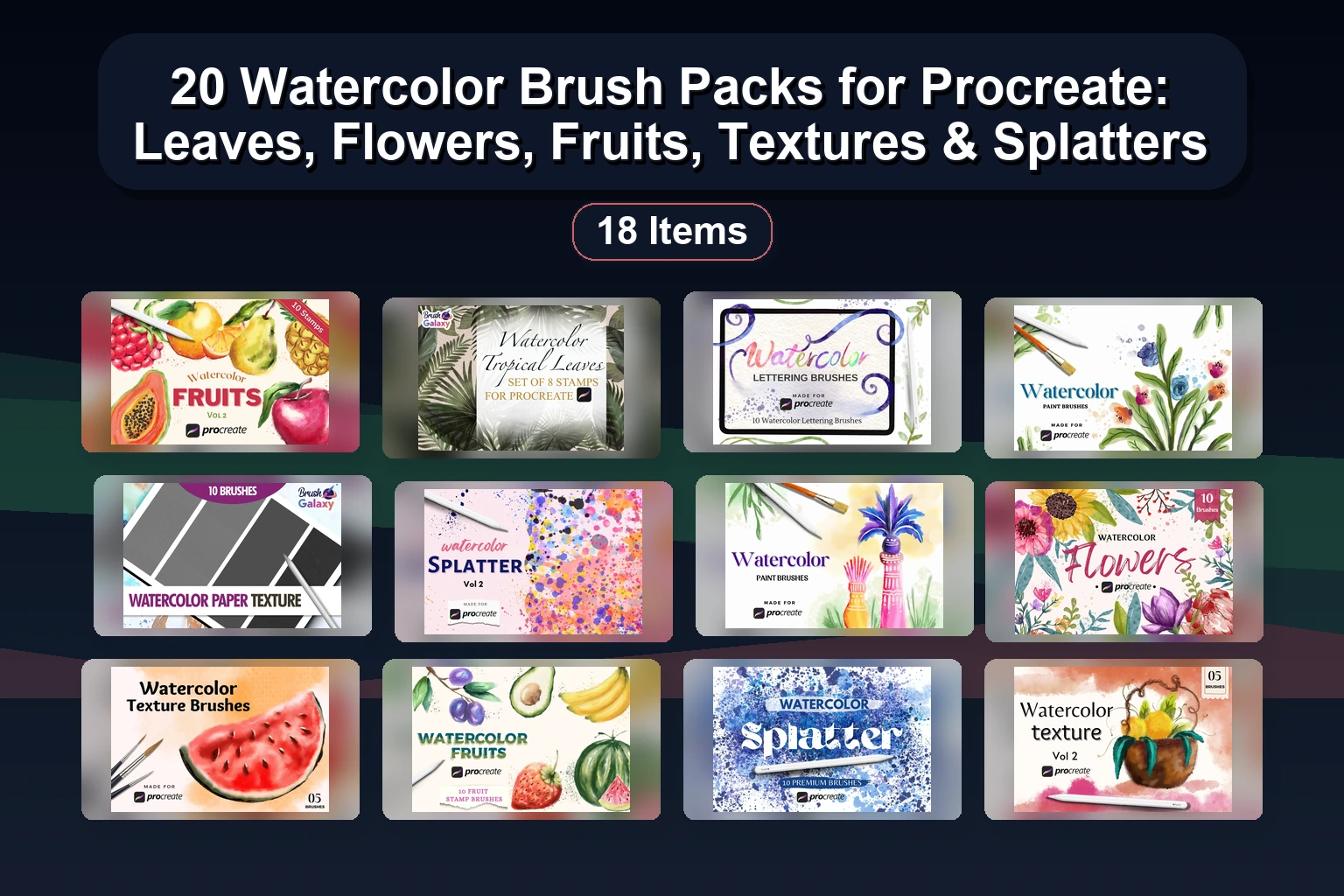 Procreate Brush Collection: Watercolor, Vintage Ink, Vector Pen & Tattoo Stamp Sets