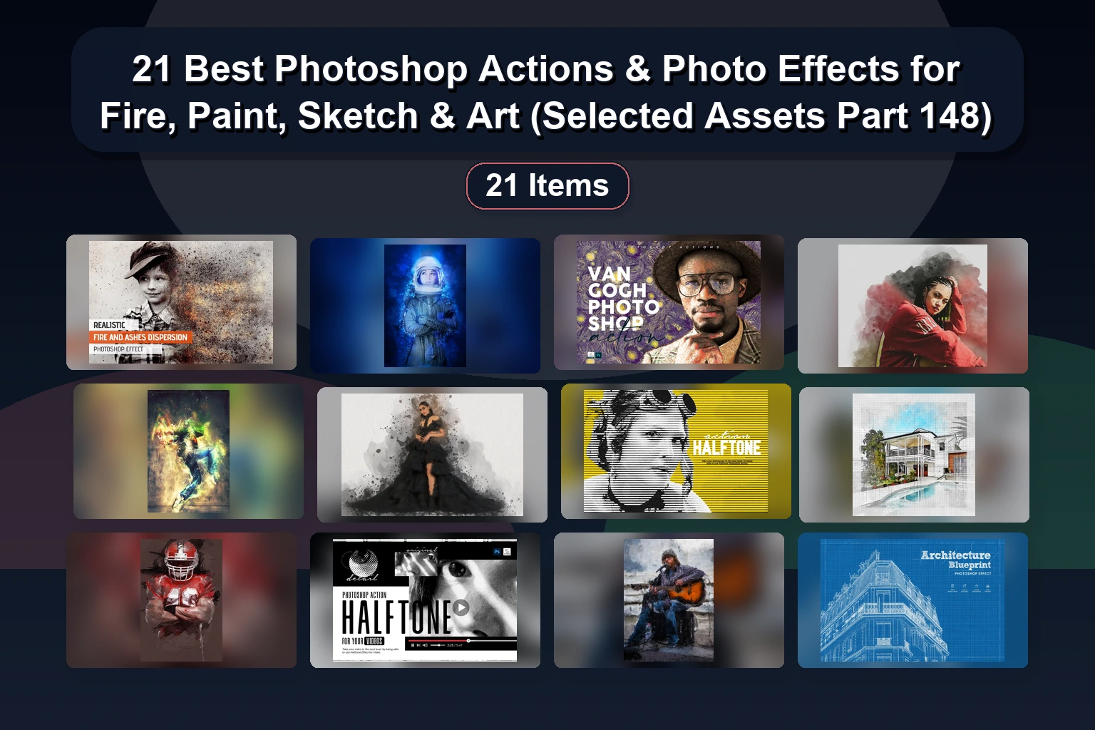 15 Creative Photoshop Actions: From Architectural Sketch & Watercolor to Retro & Fire Effects