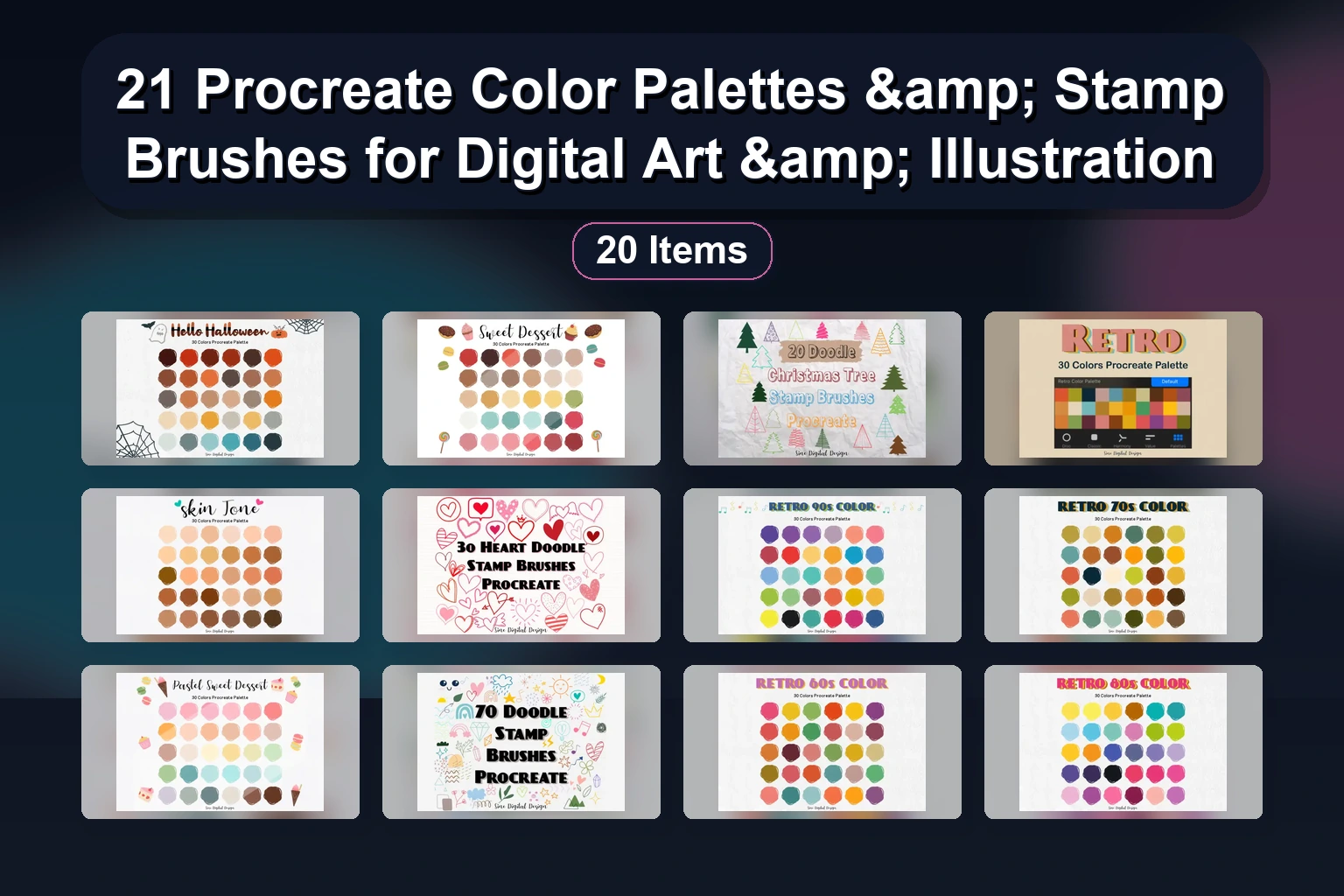 20+ Procreate Brushes, Color Palettes & Stamp Sets for Digital Art & Design
