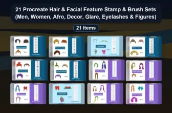 21 Procreate Hair & Facial Feature Stamp & Brush Sets (Men, Women, Afro, Decor, Glare, Eyelashes & Figures)