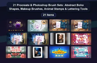21 Procreate & Photoshop Brush Sets: Abstract Boho Shapes, Makeup Brushes, Animal Stamps & Lettering Tools