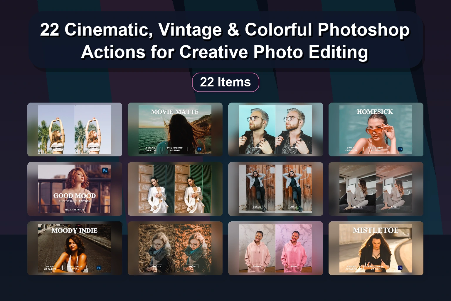 15 Premium Photoshop Actions for Retro, Nature, Fashion & Cinematic Edits (Vol. 60)