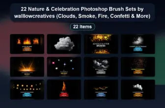 22 Nature & Celebration Photoshop Brush Sets by walllowcreatives (Clouds, Smoke, Fire, Confetti & More)