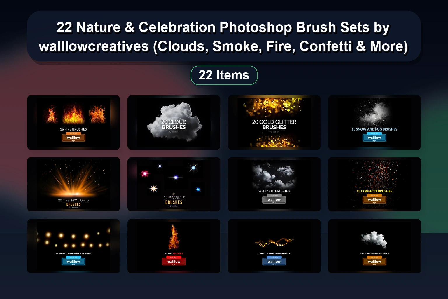 22 Nature & Celebration Photoshop Brush Sets by walllowcreatives (Clouds, Smoke, Fire, Confetti & More)