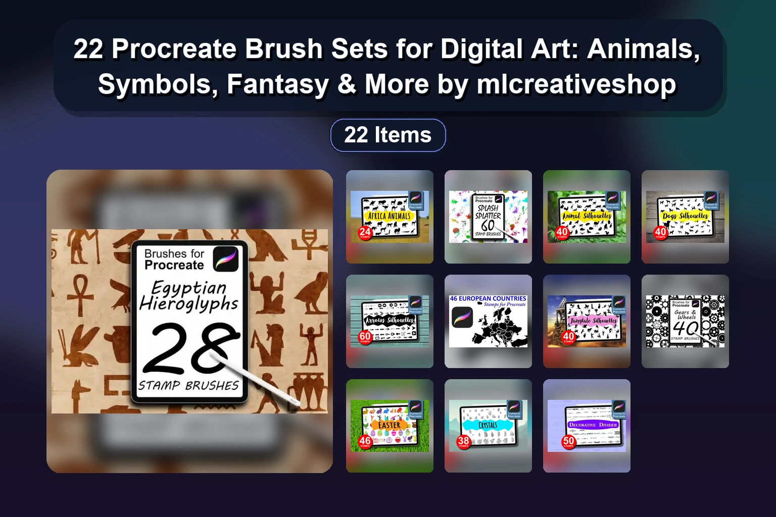 22 Procreate Brush Sets for Digital Art: Animals, Symbols, Fantasy & More by mlcreativeshop