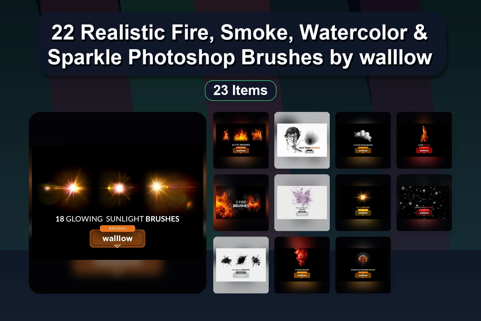 22 Realistic Fire, Smoke, Watercolor & Sparkle Photoshop Brushes by walllow